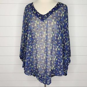 Show Me Your Mumu Shook Paisley Sheer V-Neck Tunic Green Blue Size Small